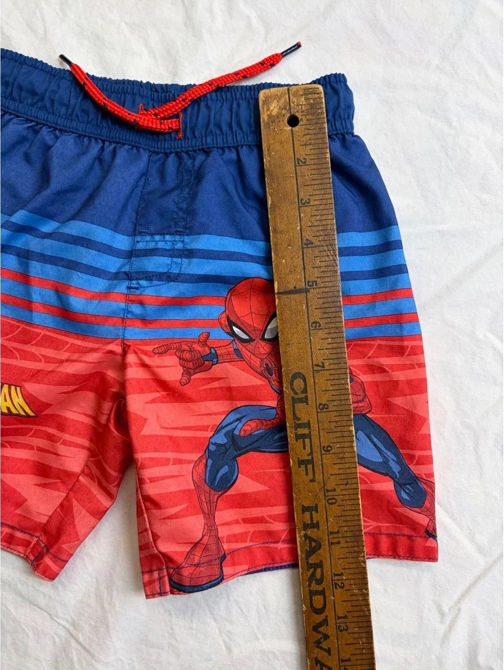 Marvel Spider-Man Boys 5T Swim Trunks Board Shorts Red Blue Drawstring